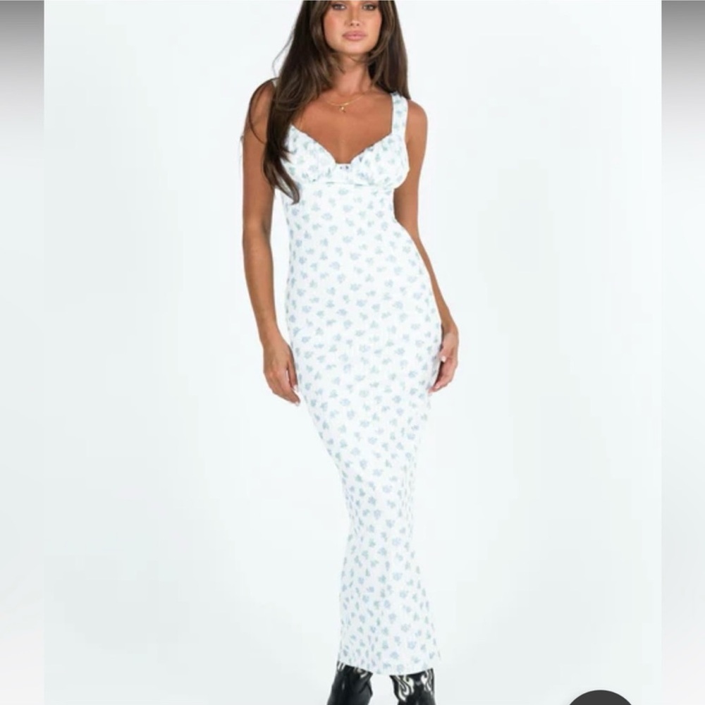 Princess Polly Lupton Floral Maxi Dress in White and Blue